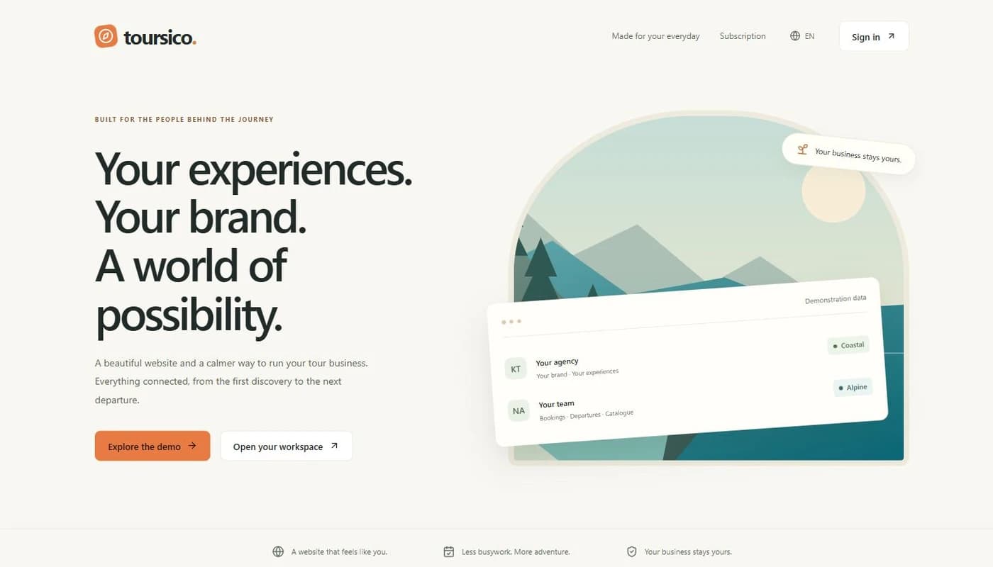 TOURSICO marketing website interface preview